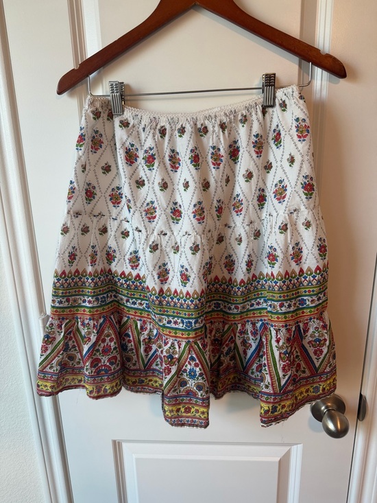 Dresses & Skirts - ⚡️100% Cotton Boho White Floral Tiered Skirt with Multicolor Border